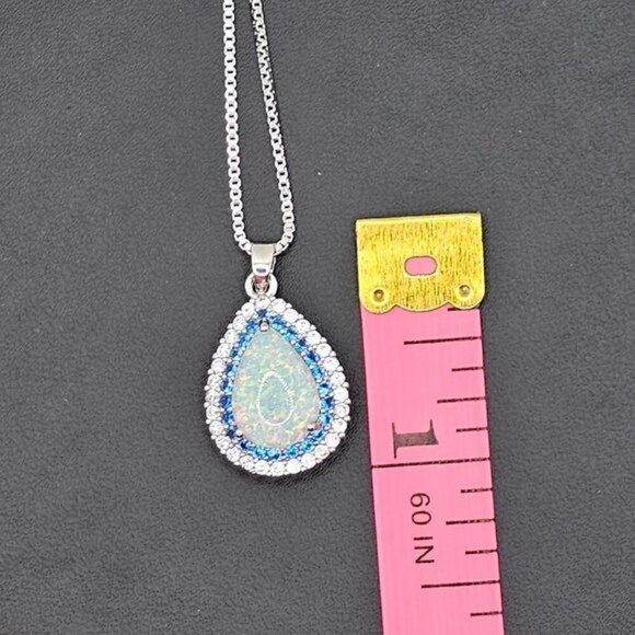 Simulated Opal Teardrop Pendant Necklace (NWOT) - Picture 6 of 6